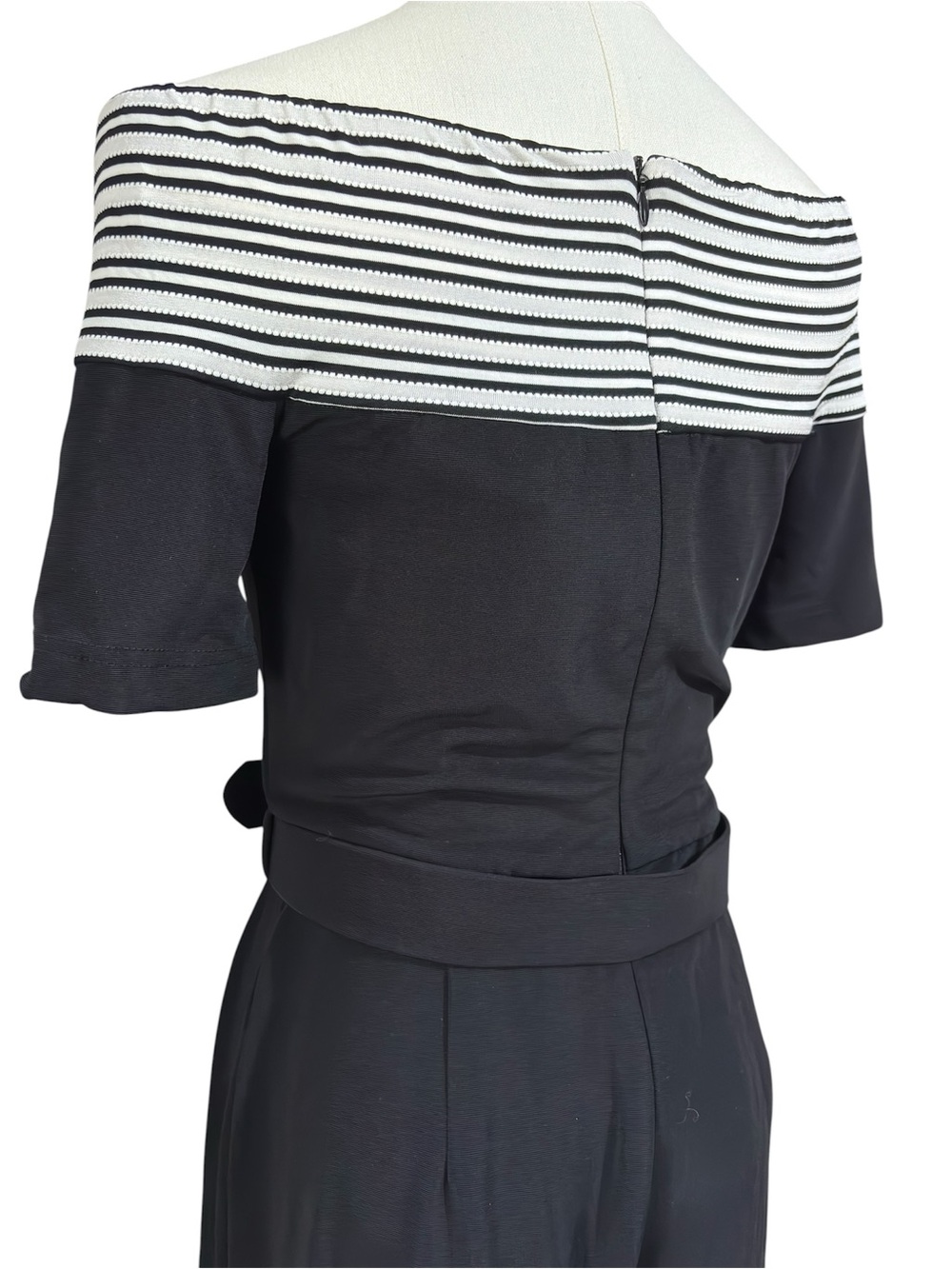 Joseph Ribkoff Wide Leg Jumpsuit 6 Nautical Off Shoulder Quiet Luxury Black - Picture 9 of 12